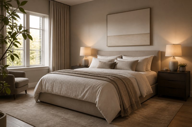 Helles modernes Schlafzimmer mit Doppelbett